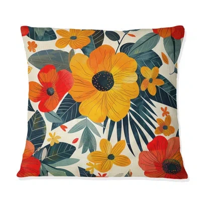 Design Art Yellow Orange Midcentury Flower Gardens Ii - Midcentury Flowers Throw Pillow In Yellow;orange
