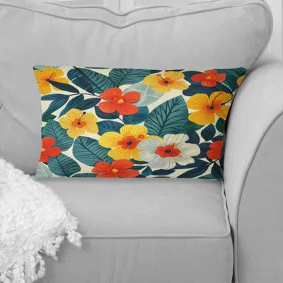 Design Art Yellow Orange Midcentury Flower Gardens Iii - Midcentury Flowers Lumbar Pillow In Yellow;orange