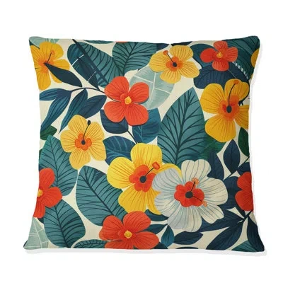 Design Art Yellow Orange Midcentury Flower Gardens Iii - Midcentury Flowers Throw Pillow In Yellow;orange