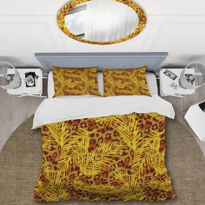 Design Art Yellow Palm Leaves - Animals Duvet Cover Set - Microfiber Polyester