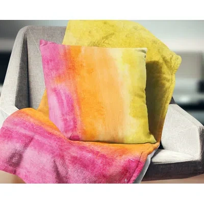 Design Art Yellow Purple Meet Orange - Abstract Printed Throw Pillow In Red;yellow