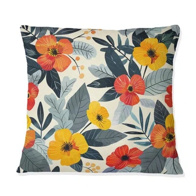 Design Art Yellow Red Midcentury Flower Gardens - Midcentury Flowers Throw Pillow In Red;yellow
