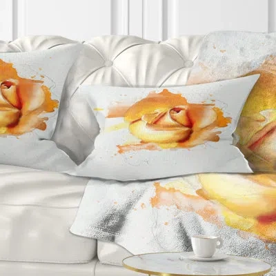 Design Art Yellow Rose Flower On White Back - Floral Printed Pillow