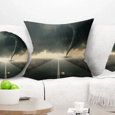 Design Art Yellow Rose On The Dark Road - Landscape Printed Pillow