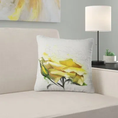 Design Art Yellow Rose Watercolor - Floral Printed Pillow
