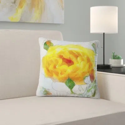 Design Art Yellow Rose With Rose Buds Sketch - Floral Printed Pillow