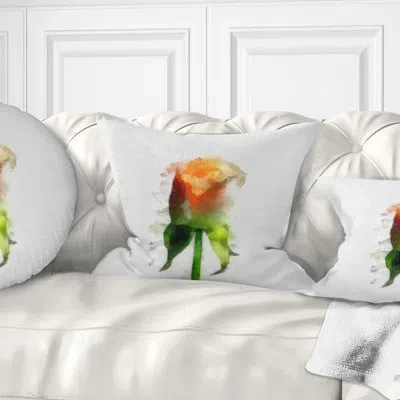 Design Art Yellow Rose With Steam Drawing - Floral Printed Throw Pillow