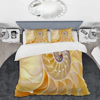 Design Art Yellow Shell Spiral - Modern Duvet Cover Set - Microfiber Polyester In Yellow;orange