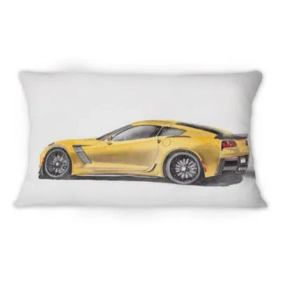 Design Art Yellow Sport Car With Its Shadow I - Industrial Printed Throw Pillow 1