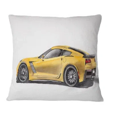 Design Art Yellow Sport Car With Its Shadow I - Industrial Printed Throw Pillow