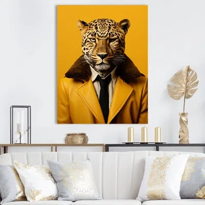 Design Art Yellow Suited Up Cheetah Iii - Tiger Animal Wall Art In Wrapped Canvas