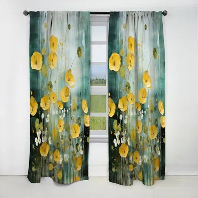 Design Art Yellow Sunny Buttercup Flowers Beauty I - Buttercups Floral Blackout Curtain - 1 Panels In Green;yellow