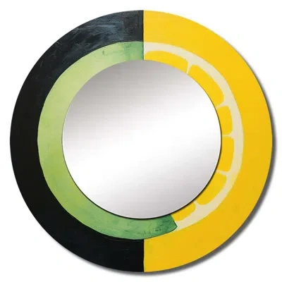 Design Art Yellow Yin Yang Lemon Fruit Iii - Fruits Mirror, Yellow Round Decorative Wall Mirror, Printed Metal 