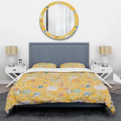 Design Art Yellow/blue Microfiber 3 Piece Duvet Cover Set In Yellow,blue