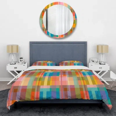 Design Art Yellow/blue/brown Microfiber 3 Piece Duvet Cover Set In Yellow,blue,brown;blue,pink