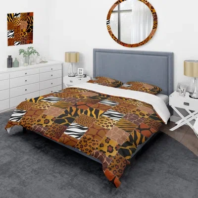 Design Art Yellow/brown/black Microfiber 3 Piece Duvet Cover Set In Yellow,brown,black
