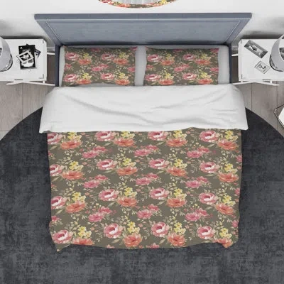 Design Art Yellow/gold/pink Microfiber Traditional Duvet Cover Set In Yellow,gold,pink