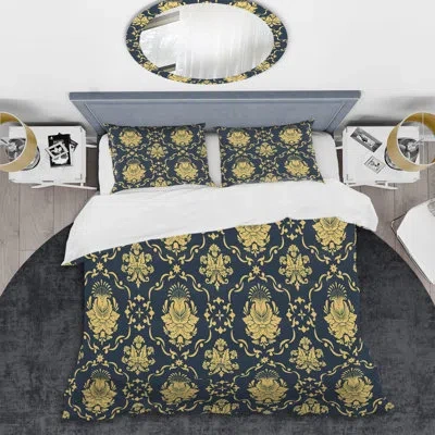 Design Art Yellow/gray Microfiber 3 Piece Duvet Cover Set In Yellow,gray