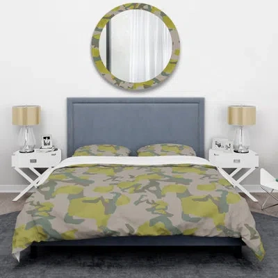 Design Art Yellow/green Microfiber 3 Piece Duvet Cover Set