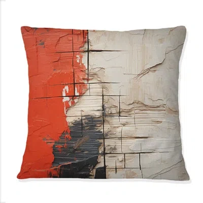 Design Art Yesterday Is History Ii - Abstract Geometric Printed Throw Pillow In Red;beige