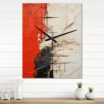 Design Art Yesterday Is History Ii - Modern Geometric Wall Clock Oversized In Red;beige