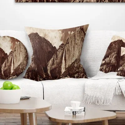 Design Art Yosemite Waterfall Panorama - Sea & Shore Printed Throw Pillow In Black;white