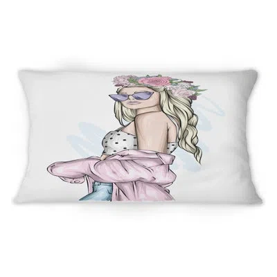 Design Art Young Stylish Woman With Sunglasses I - Modern Printed Throw Pillow