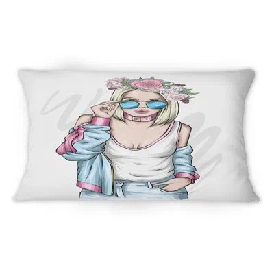 Design Art Young Stylish Woman With Sunglasses Ii - Modern Printed Throw Pillow