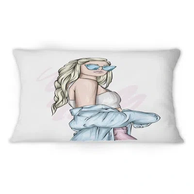 Design Art Young Stylish Woman With Sunglasses Iii - Modern Printed Throw Pillow
