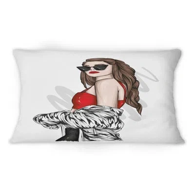 Design Art Young Stylish Woman With Sunglasses Iv - Modern Printed Throw Pillow