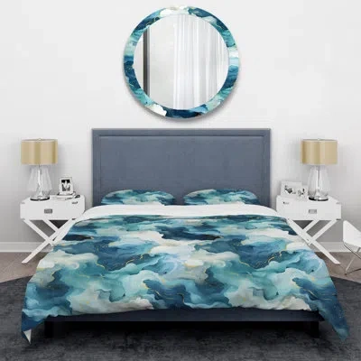 Design Art Zen Blue And White Marble Ii - Marble Duvet Cover Set In Blue;white