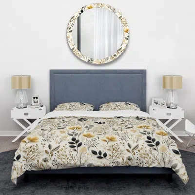 Design Art Zen Foliage - Plants Duvet Cover Set - Microfiber Polyester In Blue;white