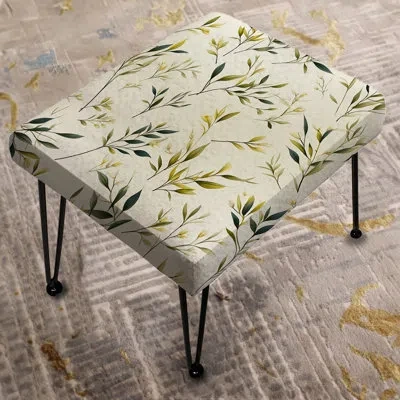 Design Art Zen Leaves - Plants Rectangle Ottoman In Green