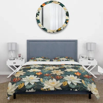 Design Art Zen Oasis Of Calm Mediation - Botanical Duvet Cover Set - Microfiber Polyester In White;orange