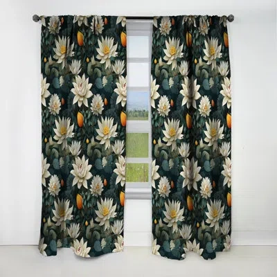 Design Art Zen Oasis Of Calm Mediation I - Floral Curtain - Blackout Floral Curtain - 1 Panels In White;green