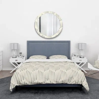 Design Art Zigzag Background Minimal Striped Design - Geometric Duvet Cover Set - Microfiber Polyester In Cream;ivory