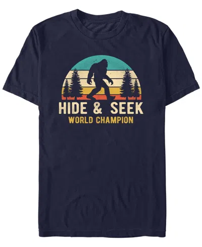 Design By Humans Men's Bigfoot Hide And Seek World Champion Short Sleeve T-shirt In Navy