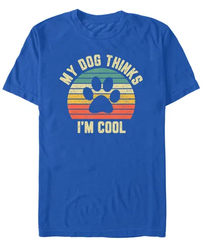 Design By Humans Men's My Dog Thinks I'm Cool Shirt Funny Dog Lover Retro Short Sleeve T-shirt In Royal