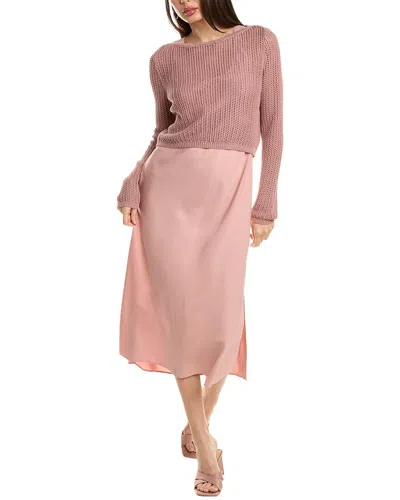 Design History 2pc Lex Linen-blend Sweater Popover Midi Dress In Beige