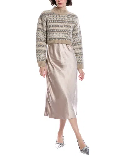 Design History 2pc Lou Wool-blend Sweater Slip Dress In Gray