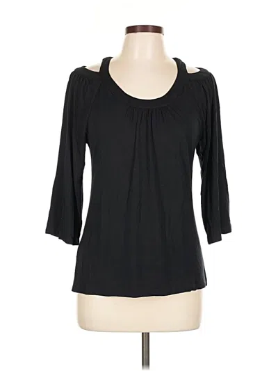 Pre-owned Design History 3/4 Sleeve Top Black Solid Pattern Keyhole Neckline Tops