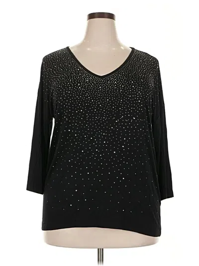 Pre-owned Design History 3/4 Sleeve Top Black Stars Pattern V Neck Tops