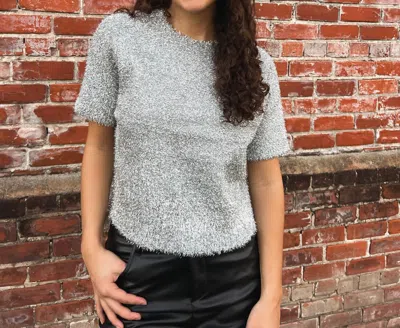 Design History Adeline Short Sleeve Sweater Top In Silver In Gray
