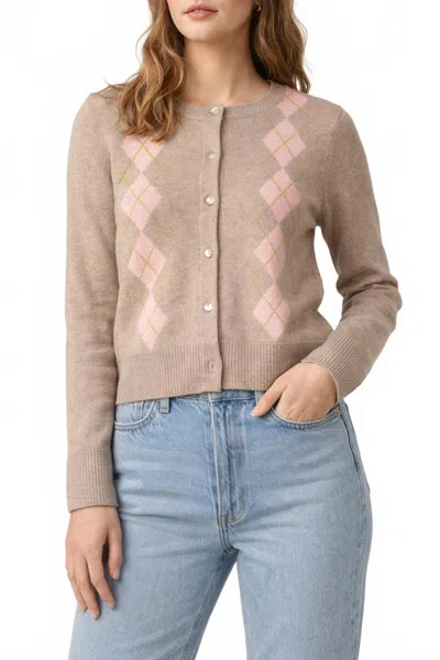 Design History Argyle Cardigan In Sparrow Combo In Animal Print