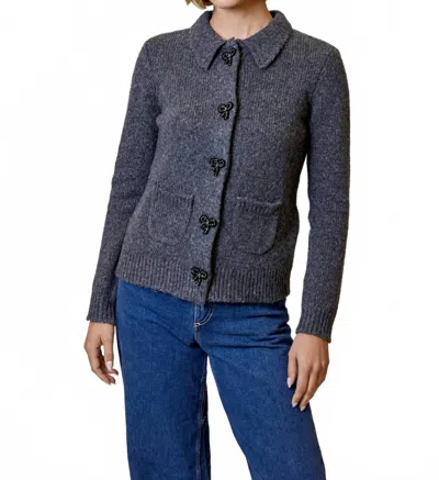 Design History Beaded Bow Button Cardigan In Summit Grey In Black