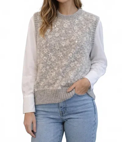 Design History Beaded Sweater In Silver Mist In Gray