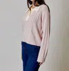 DESIGN HISTORY BUTTON COLLAR CABLE KNIT SWEATER IN PINK/IVORY