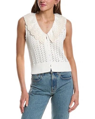 Design History Button Front Lace Collar Blouse In White