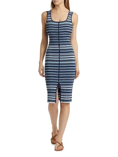 Design History Button Front Tank Dress In Navy Lagoon Combo In Multi