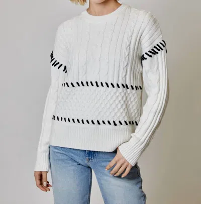 Design History Cableknit Combo Stitched Sweater In Cream Combo In Beige